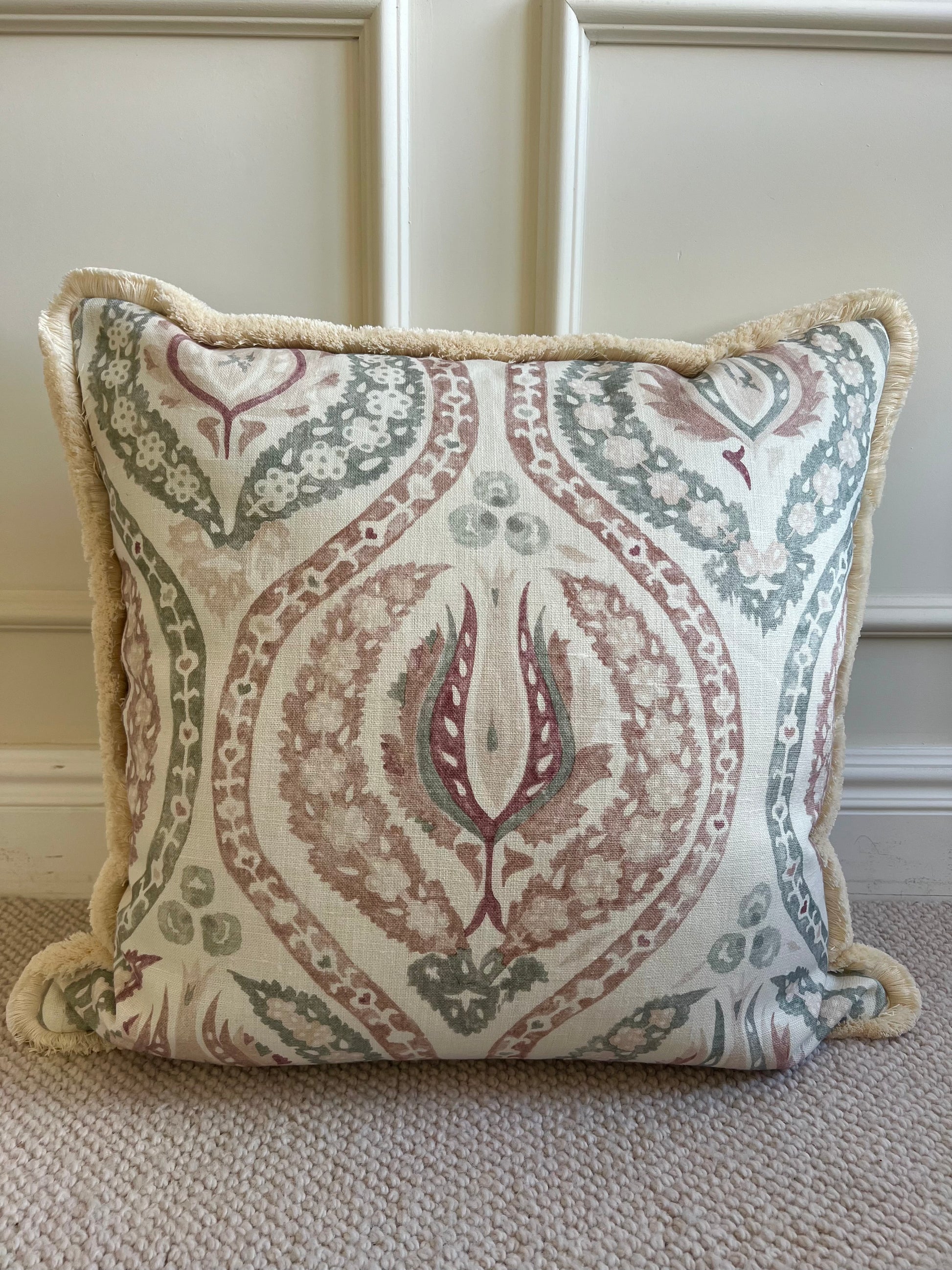 Luxury patterned cushions in Lewis & Wood Benaki Rock Rose designer fabric