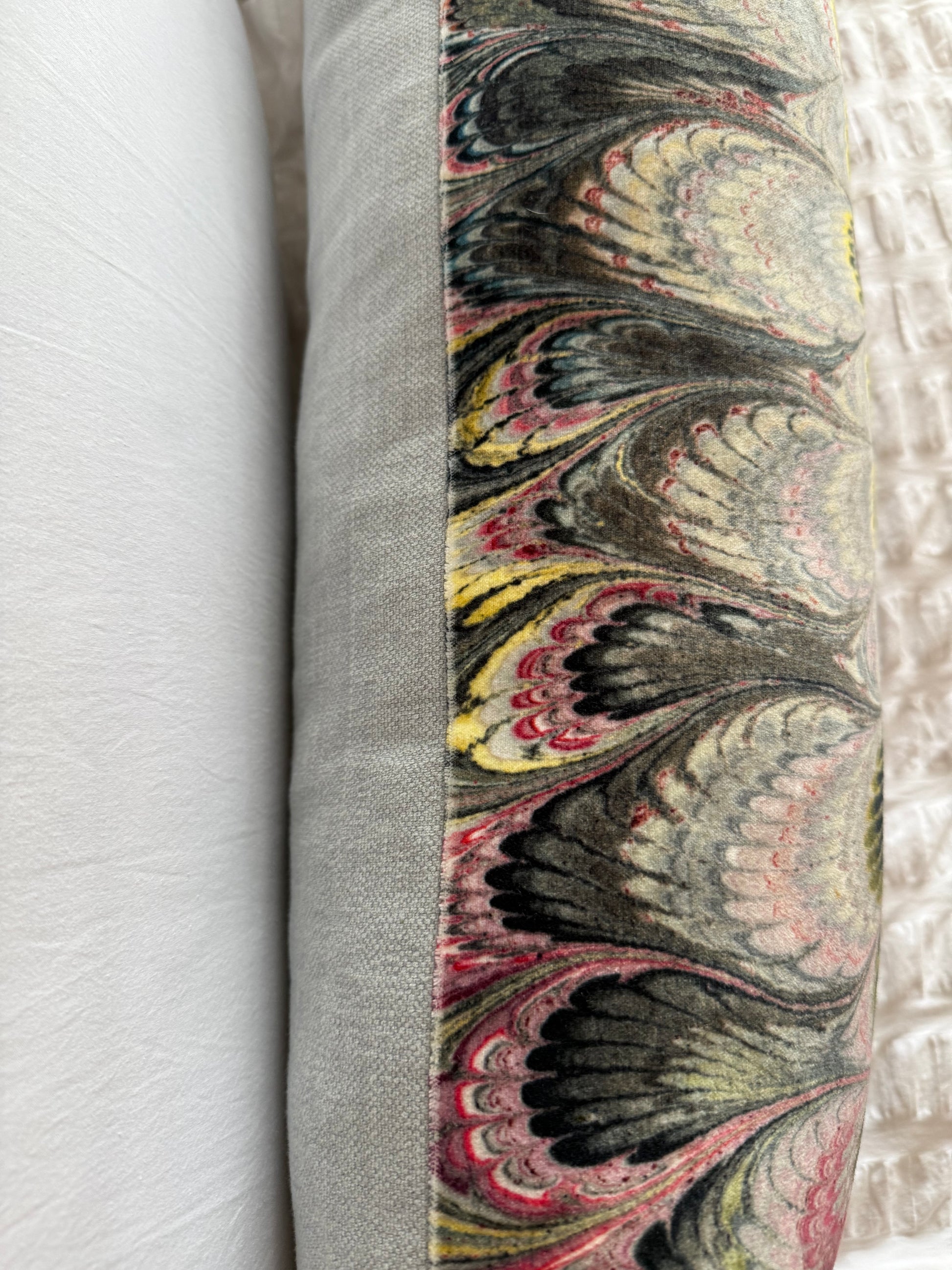 Luxury designer cushion in Beata Heuman Marbleized Velvet patterned fabric