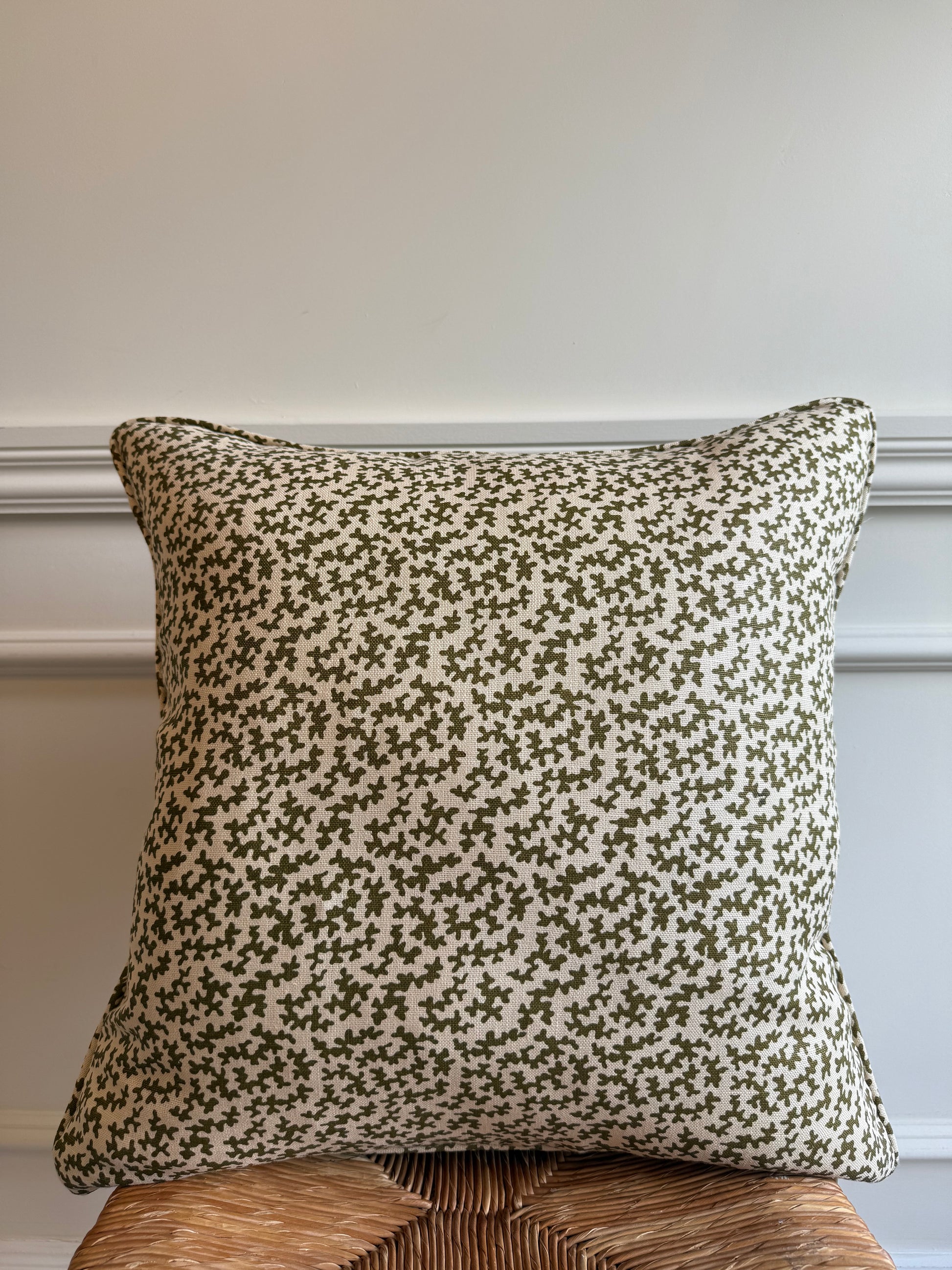 Sibyl Colefax Khaki Seaweed piped cushion