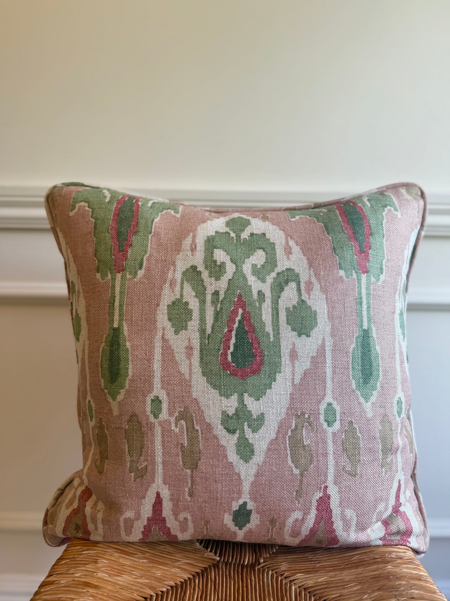 GP & J Baker Ikat Bokhara Rose Green Cushions