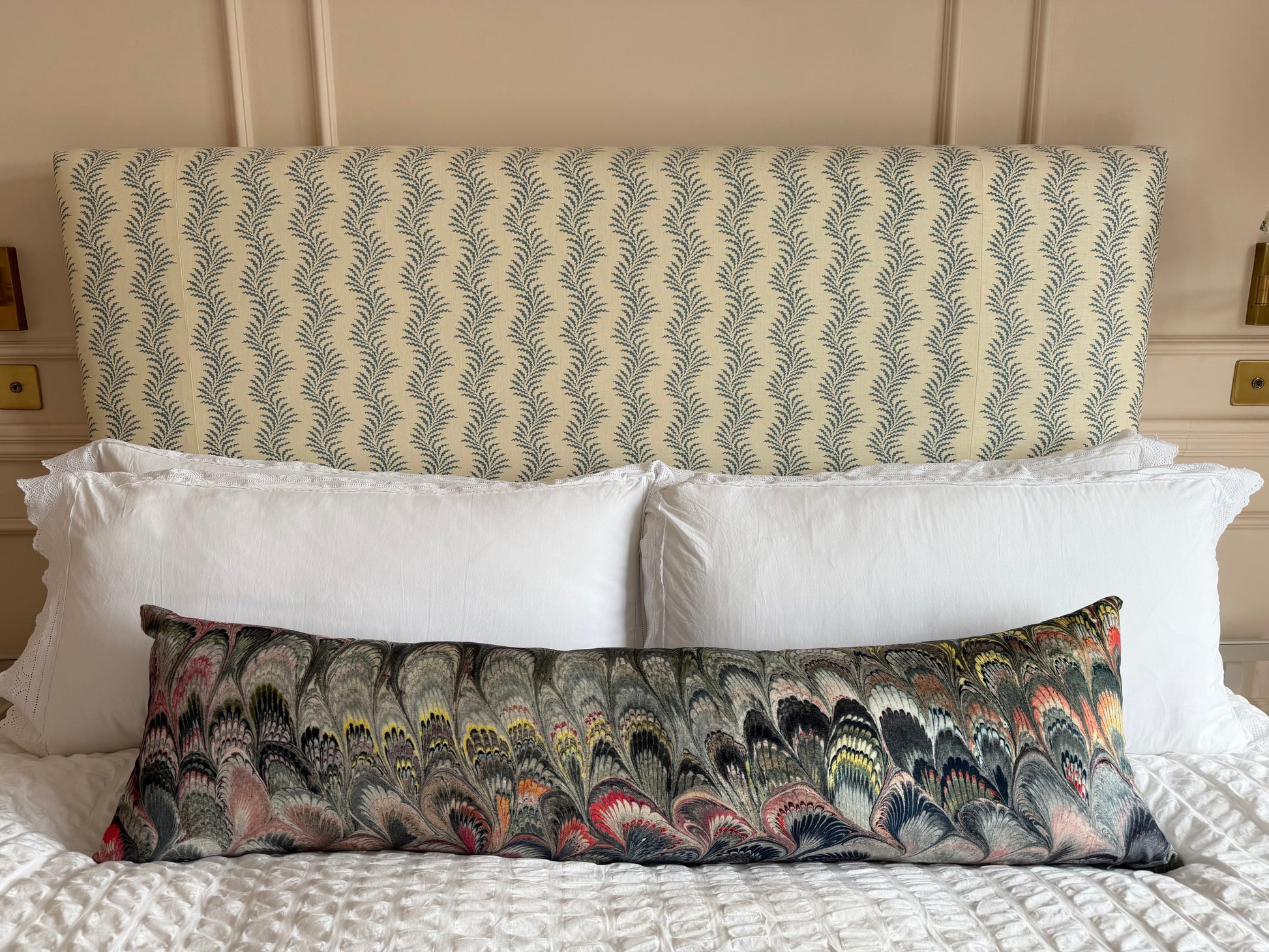 Luxury designer cushion in Beata Heuman Marbleized Velvet patterned fabric