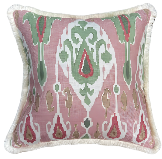 GP & J Baker Ikat Bokhara Rose Green Cushions