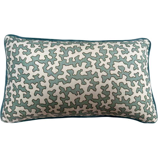 Colefax & Fowler Aqua Squiggle Piped Lumber Cushion