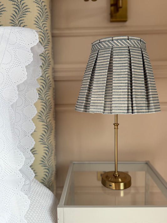 Luxury box pleat lampshade in Fermoie Poulton Stripe premium designer fabric