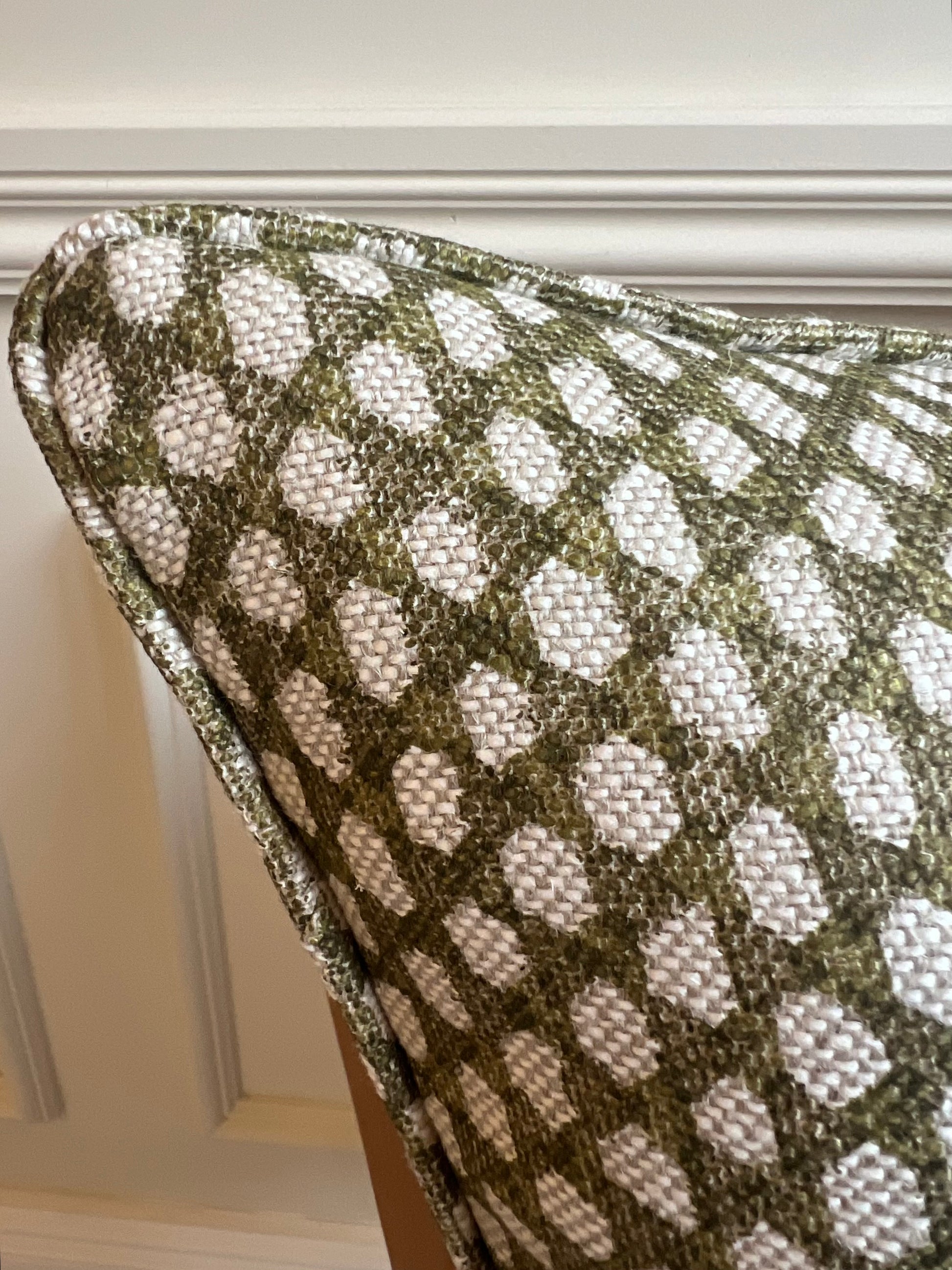 Luxury patterned cushions in Fermoie Wicker designer fabric N-114 green