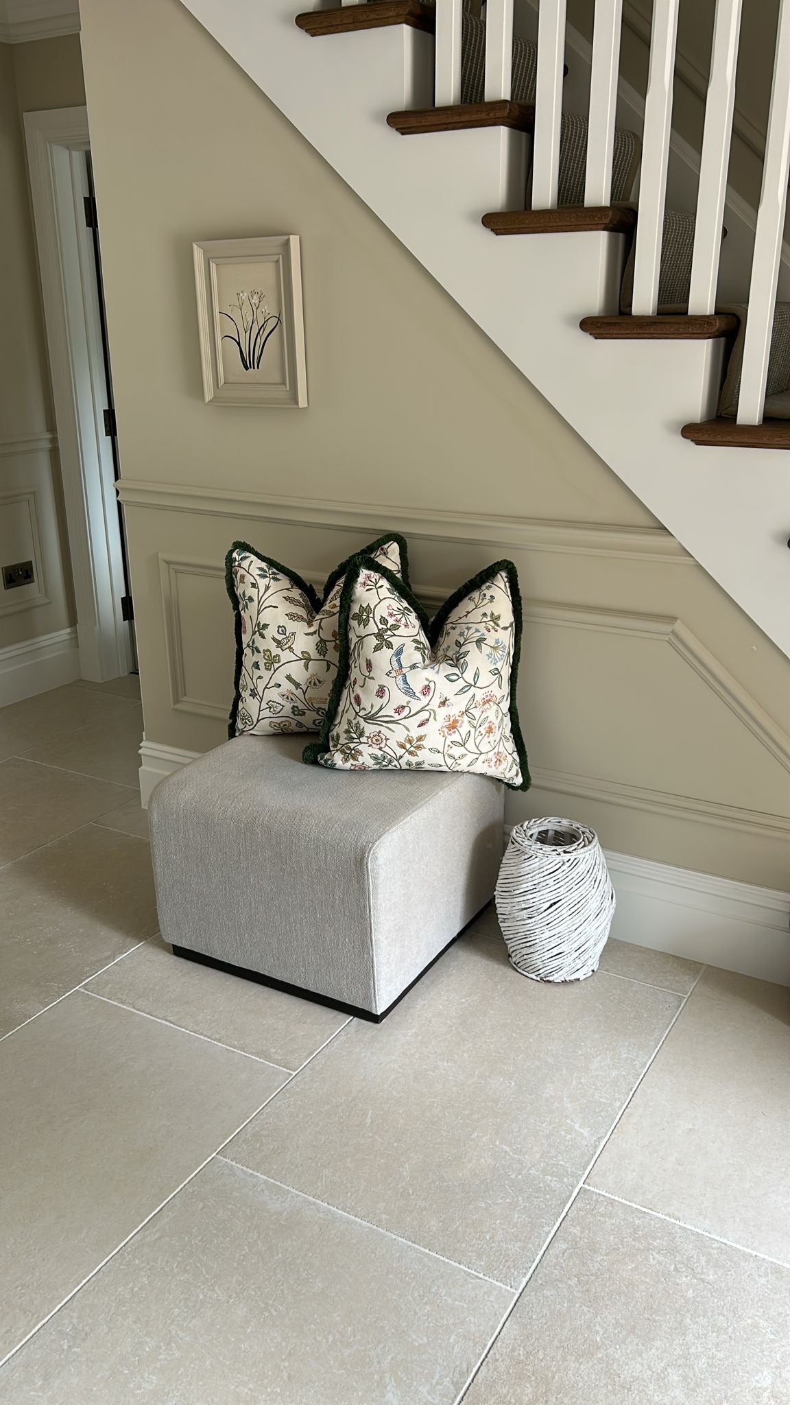 Luxury patterned cushions with fringe in Lewis & Wood Windrush designer fabric