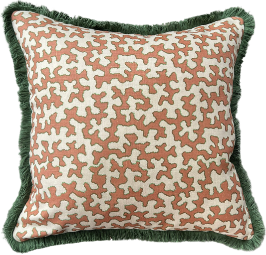 Colefax & Fowler Apricot Squiggle Fringed Cushion