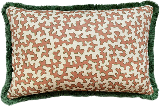 Colefax & Fowler Apricot Squiggle Fringed Lumber Cushion