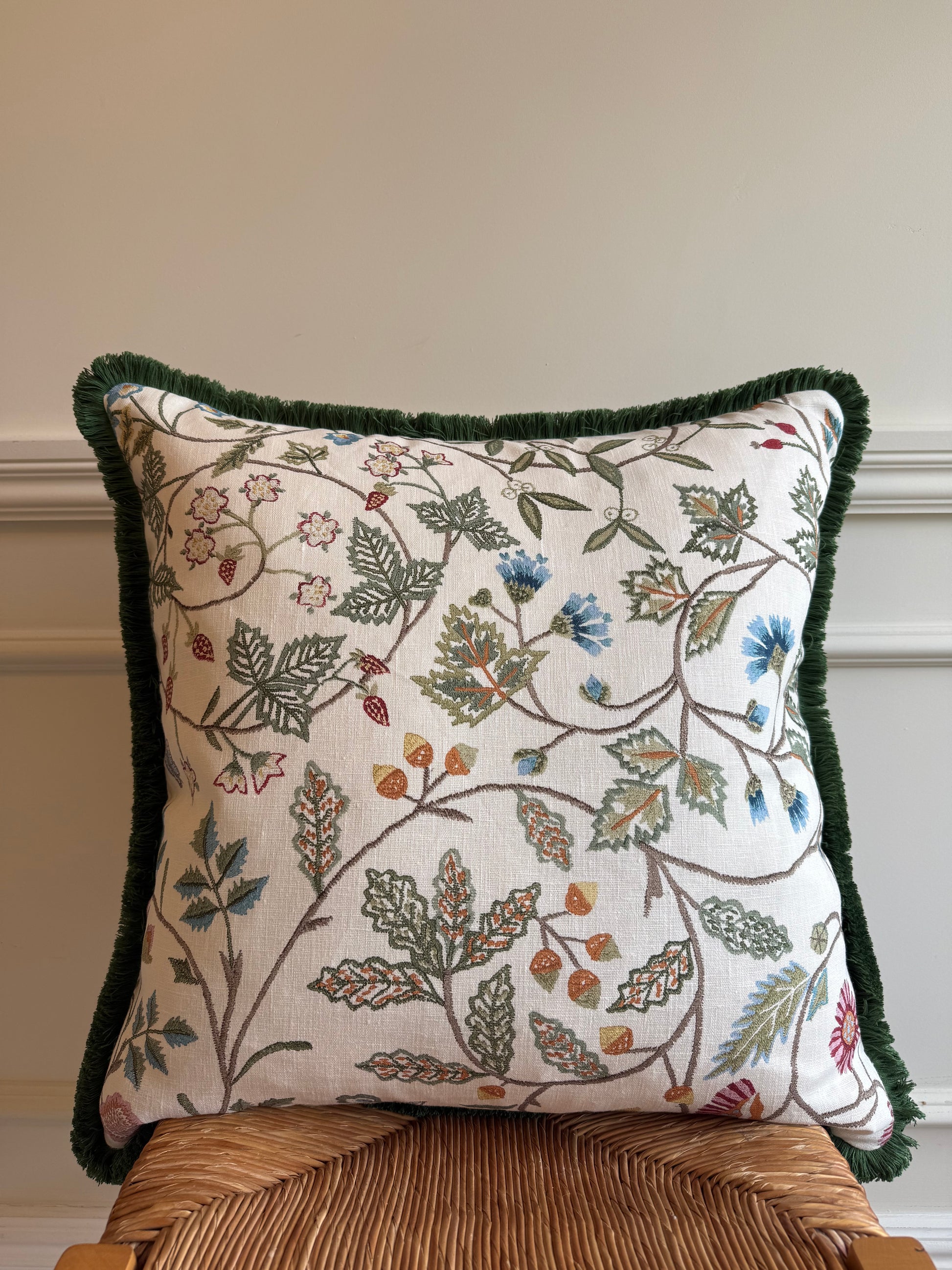 Luxury patterned cushions with fringe in Lewis & Wood Windrush designer fabric