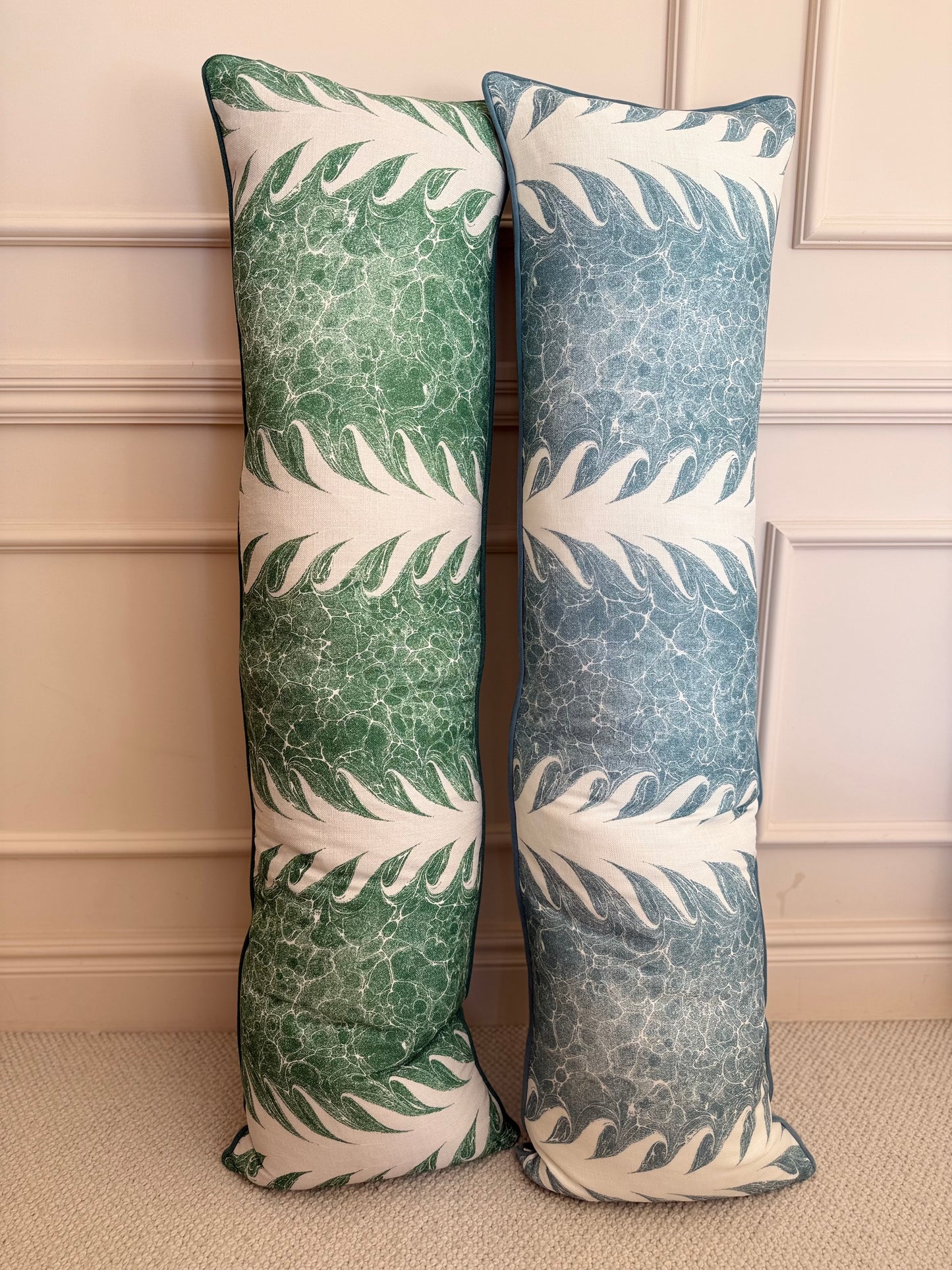 Luxury designer cushion in Beata Heuman Palm Drop patterned fabric