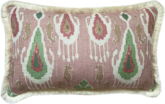 GP & J Baker Ikat Bokhara Rose Green Lumber Cushions