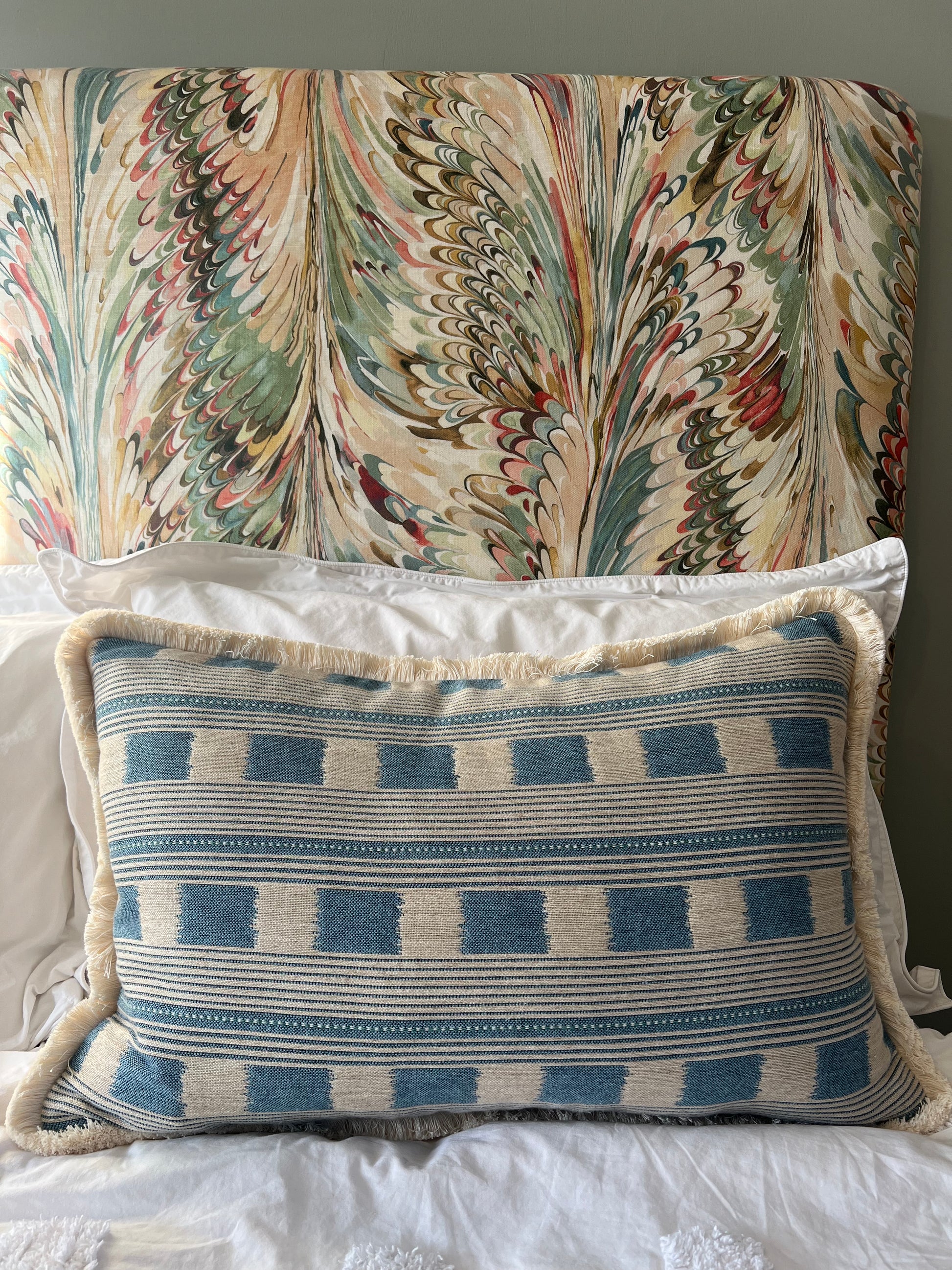 Luxury patterned cushions in Kit Kemp Christopher Farr Lost & Found Denim designer fabric