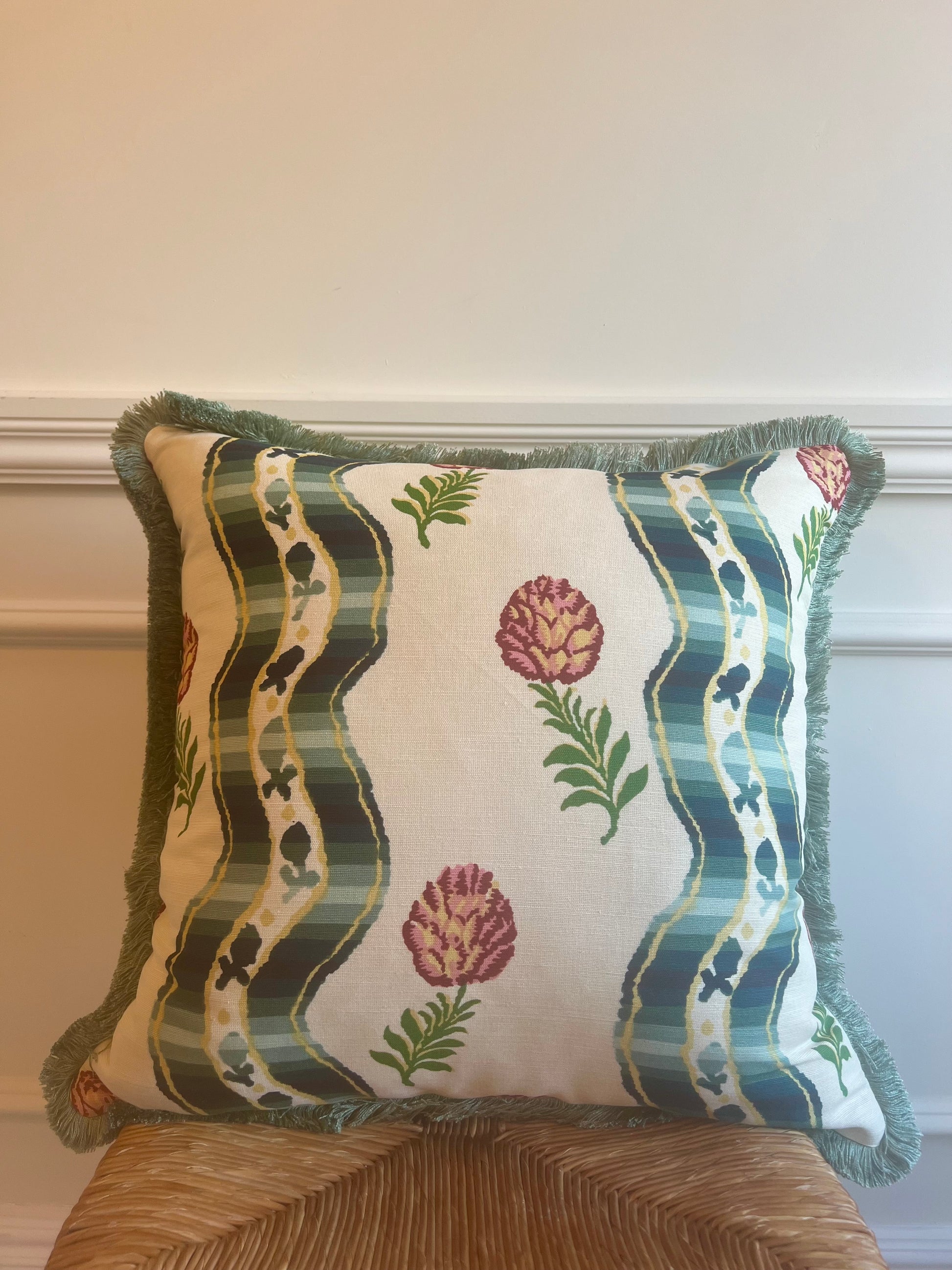 Pierre Frey Pommes de Pin fringed cushion