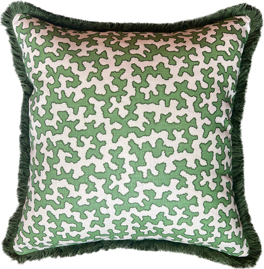 Colefax & Fowler Green Squiggle Fringed Cushion