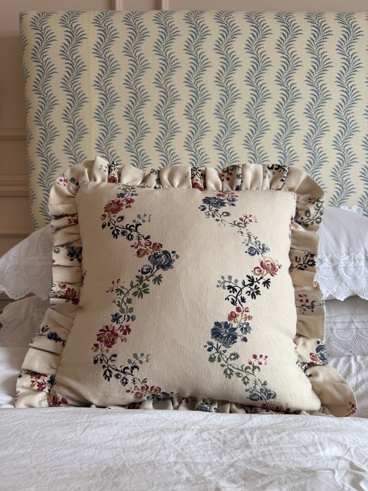 Penny Morrison Vine Flowers Ruffled Cushion
