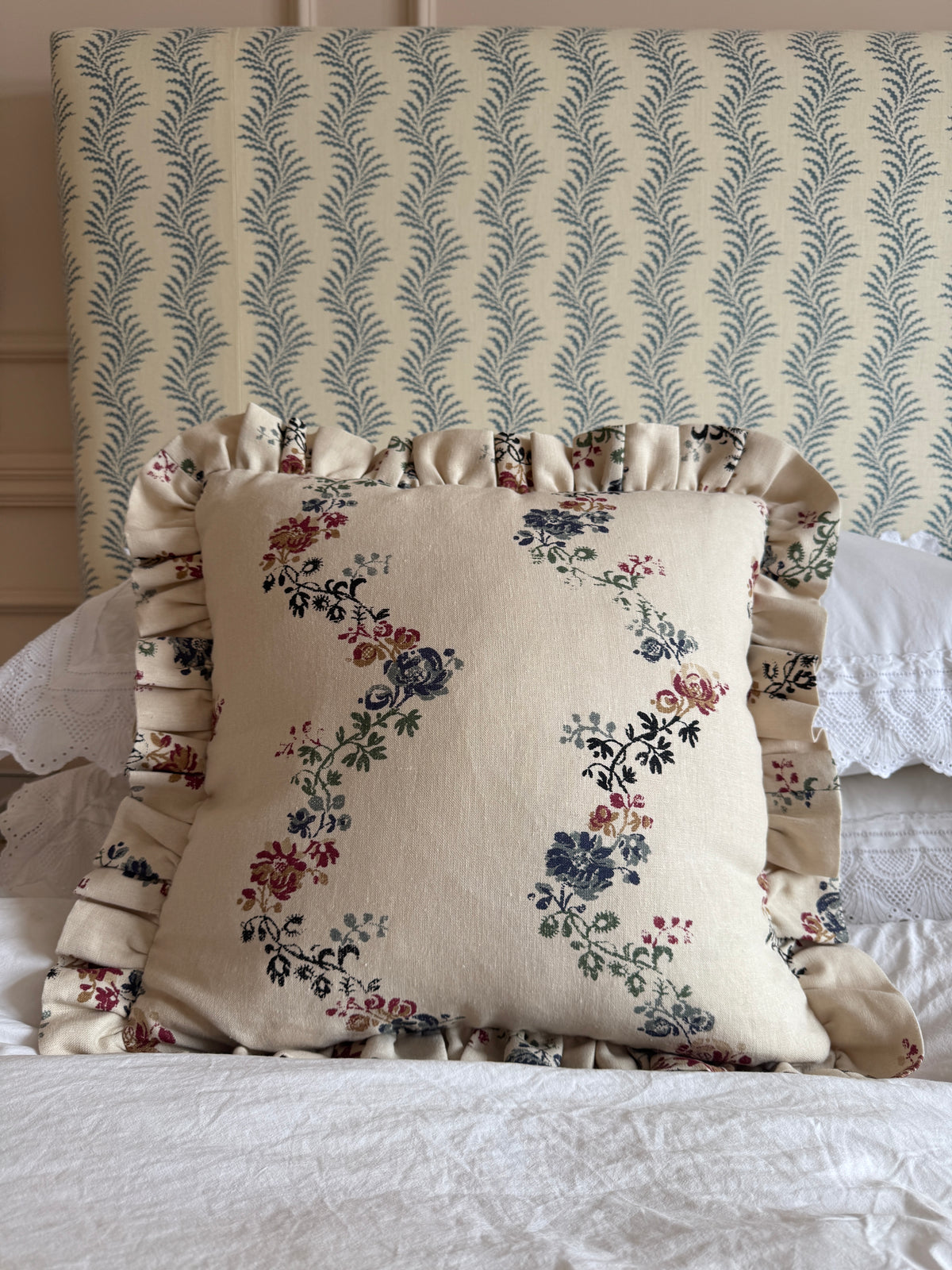 Penny Morrison Vine Flowers Ruffled Cushion