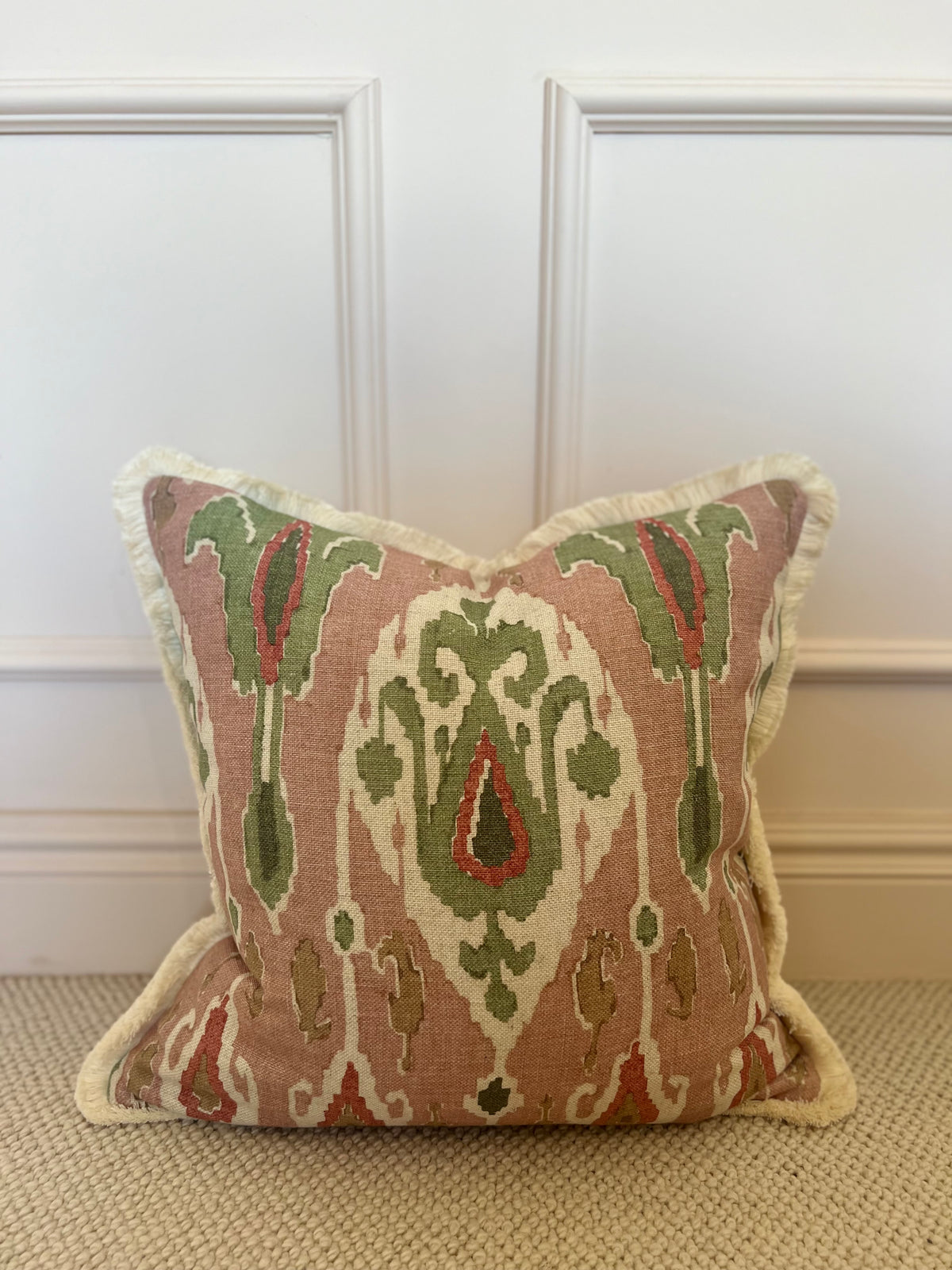 GP & J Baker Ikat Bokhara Rose Green Cushion
