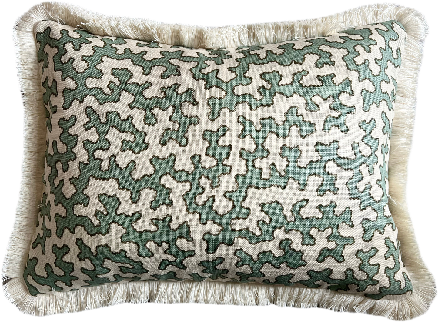 Colefax & Fowler Aqua Squiggle Fringed Lumber Cushion