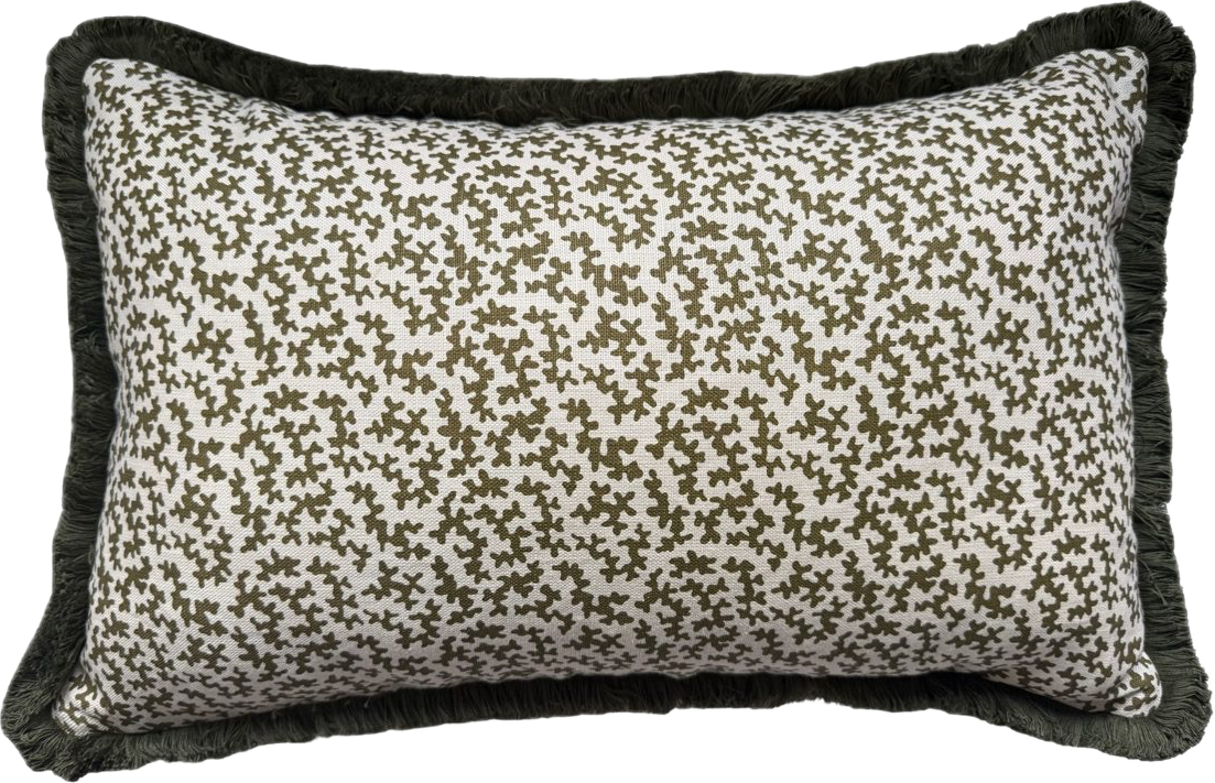 Sibyl Colefax Khaki Seaweed Fringed Cushion