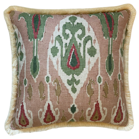GP & J Baker Ikat Bokhara Rose Green Cushion