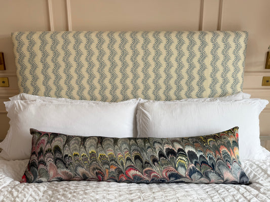 Luxury designer cushion in Beata Heuman Marbleized Velvet patterned fabric 