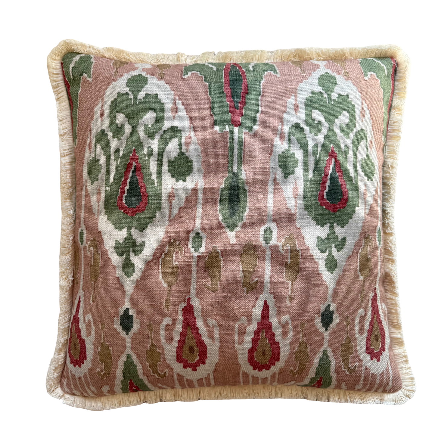GP & J Baker Ikat Bokhara Rose Green Cushion