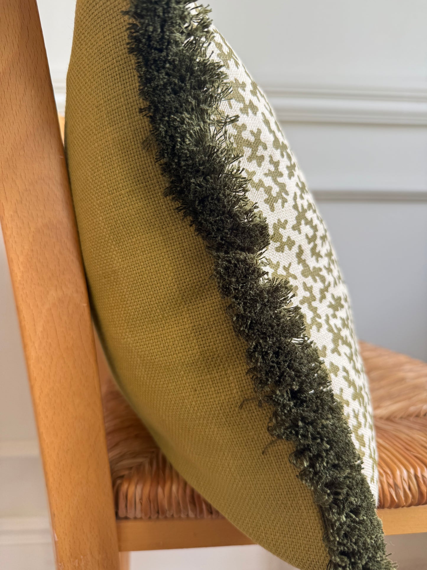 Sibyl Colefax Khaki Seaweed Fringed Cushion