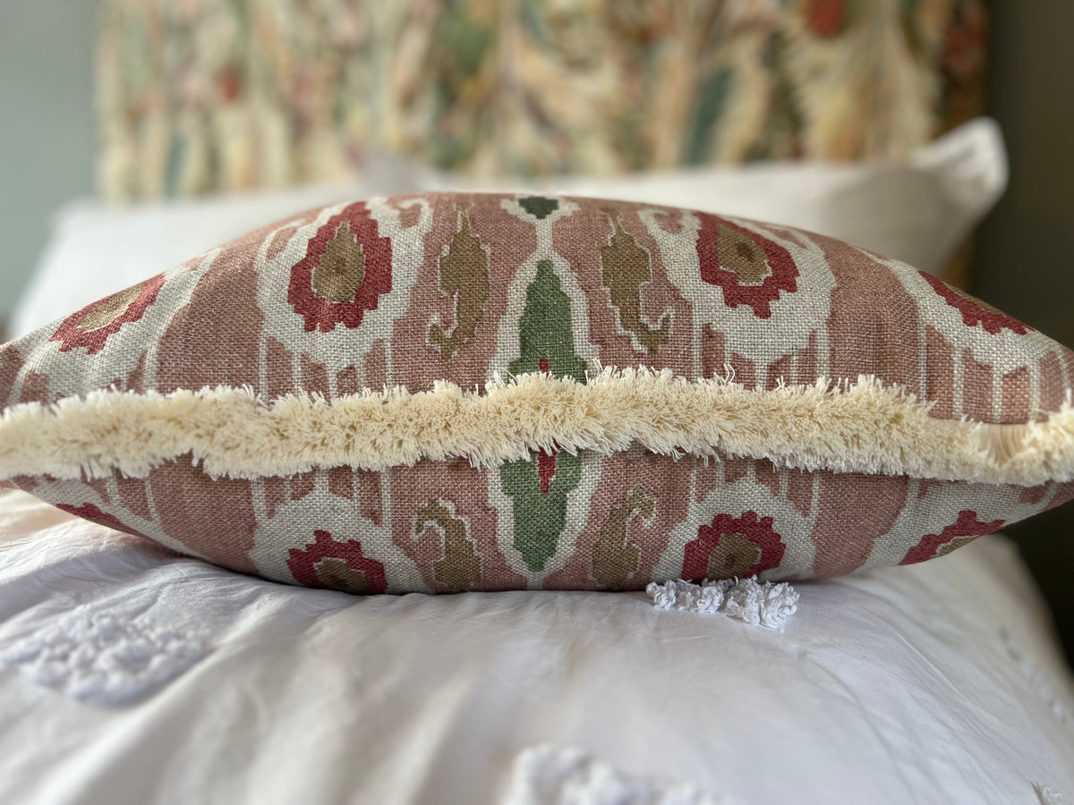 GP & J Baker Ikat Bokhara Rose Green Cushion