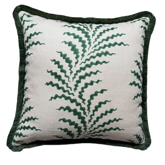 Scrolling Fern Fringed Cushion