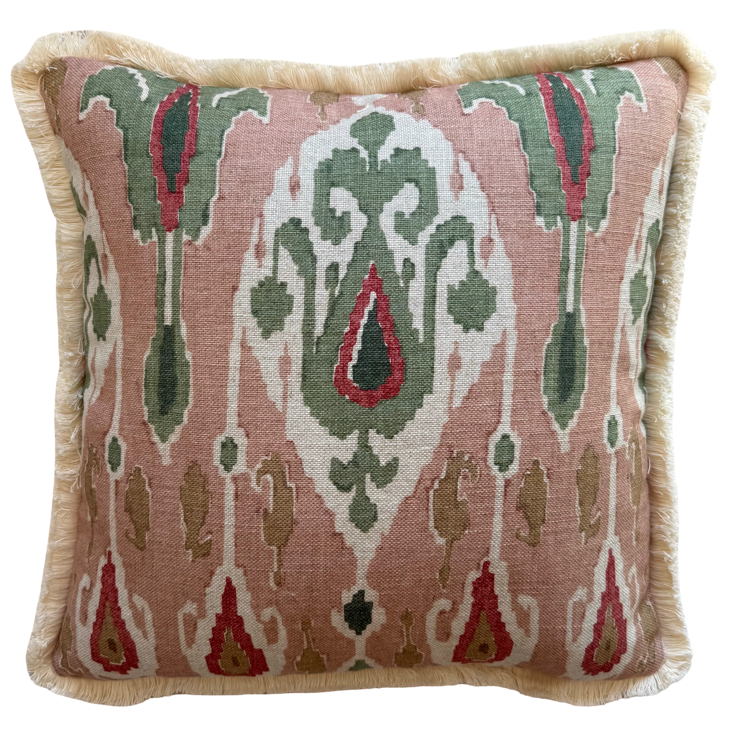 GP & J Baker Ikat Bokhara Rose Green Cushion