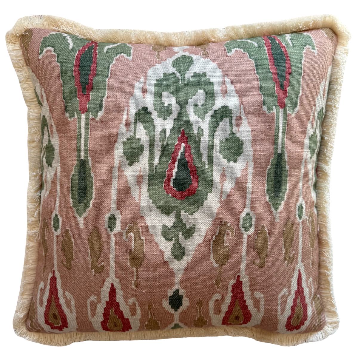 GP & J Baker Ikat Bokhara Rose Green Cushion
