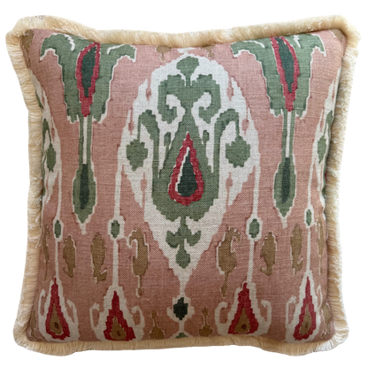GP & J Baker Ikat Bokhara Rose Green Cushion