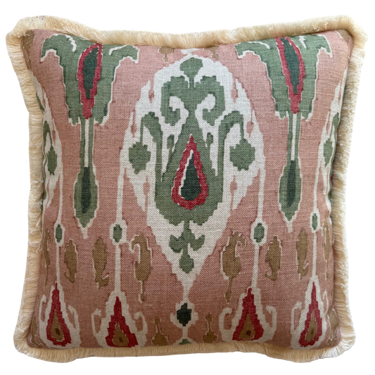 GP & J Baker Ikat Bokhara Rose Green Cushion