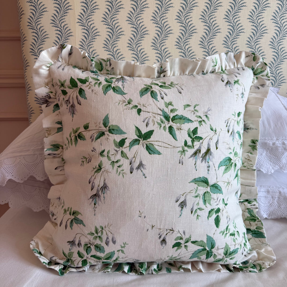 Colefax & Fowler Fuchsia Silver / Leaf Ruffled Cushion