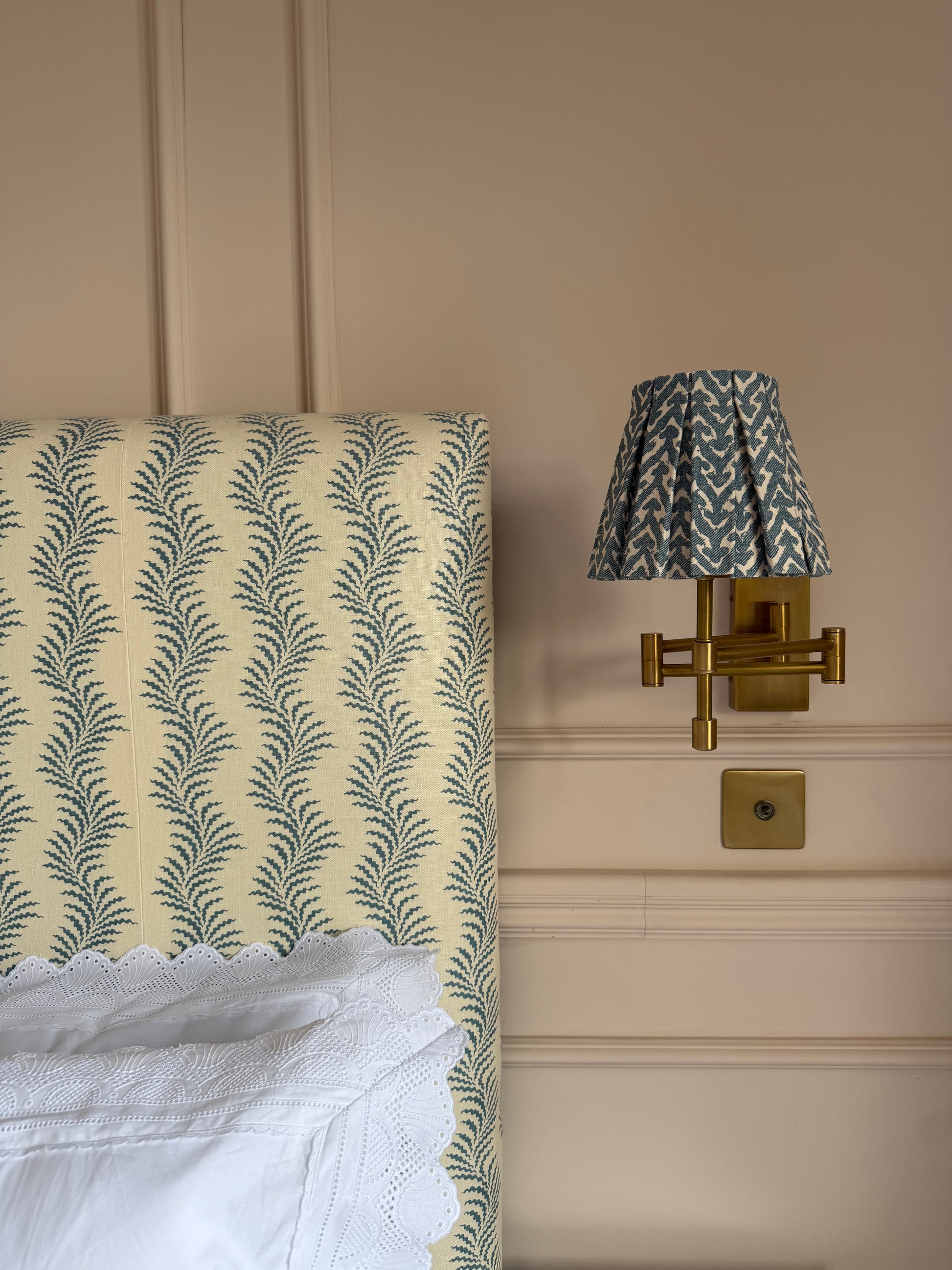 Luxury box pleat lampshade in Fermoie Rabanna premium designer fabric