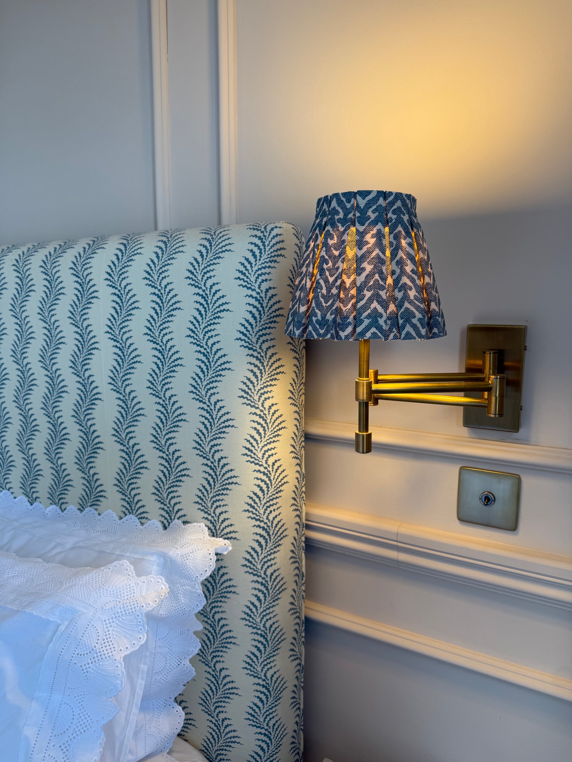 Luxury box pleat lampshade in Fermoie Rabanna premium designer fabric
