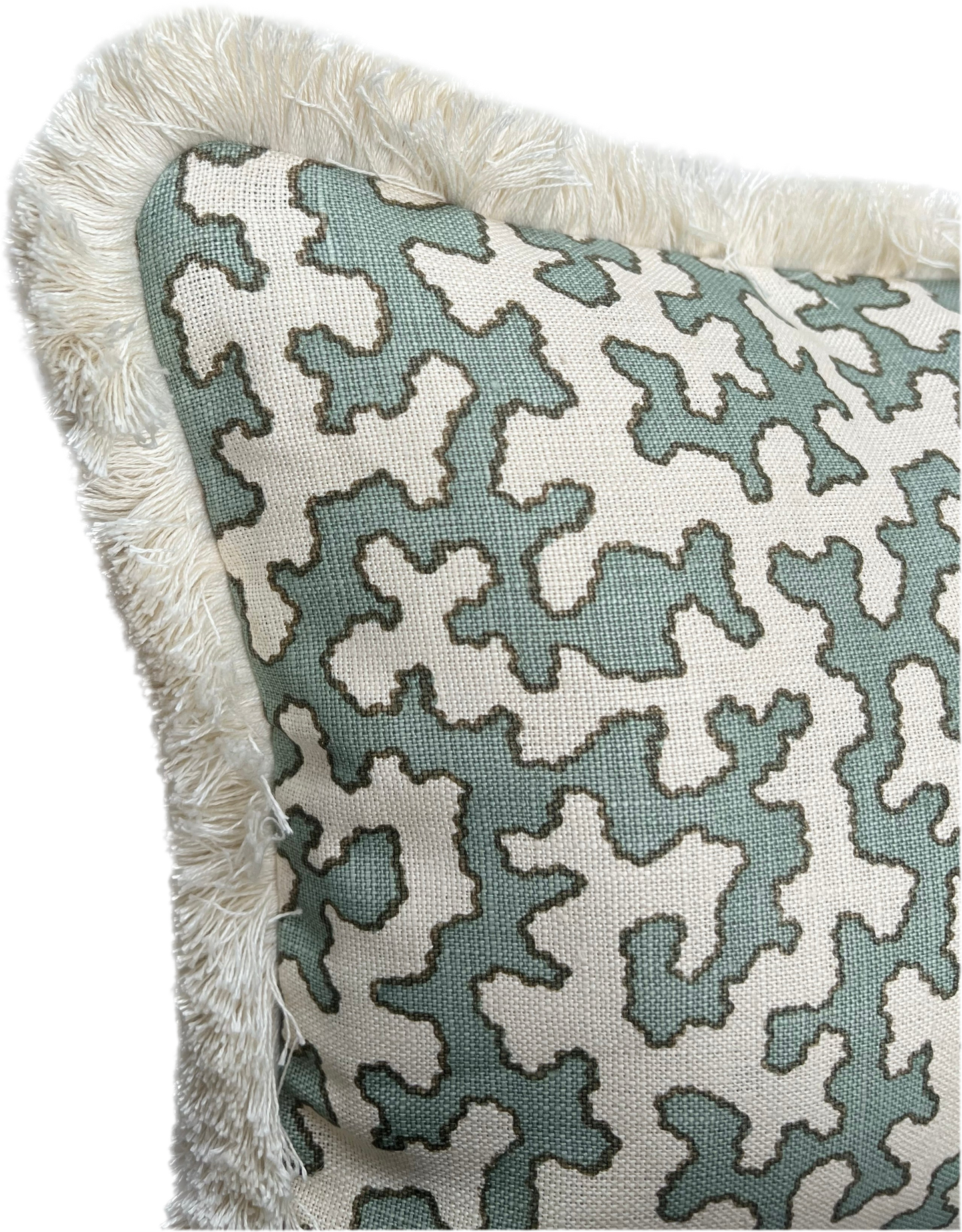 Colefax & Fowler Aqua Squiggle Fringed Lumber Cushion