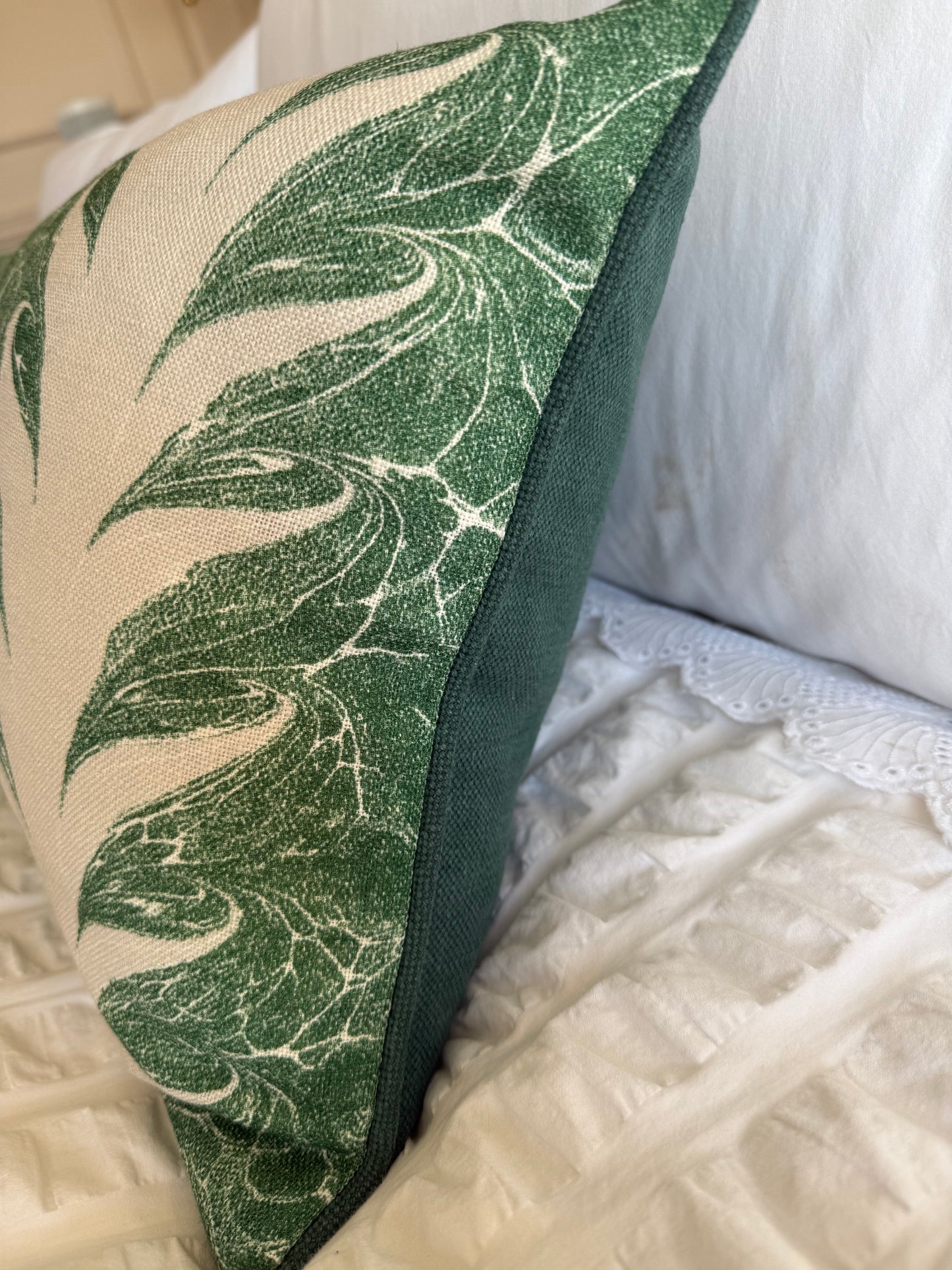 Luxury designer cushion in Beata Heuman Palm Drop patterned fabric 