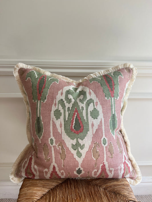 GP & J Baker Ikat Bokhara Rose Green Cushion