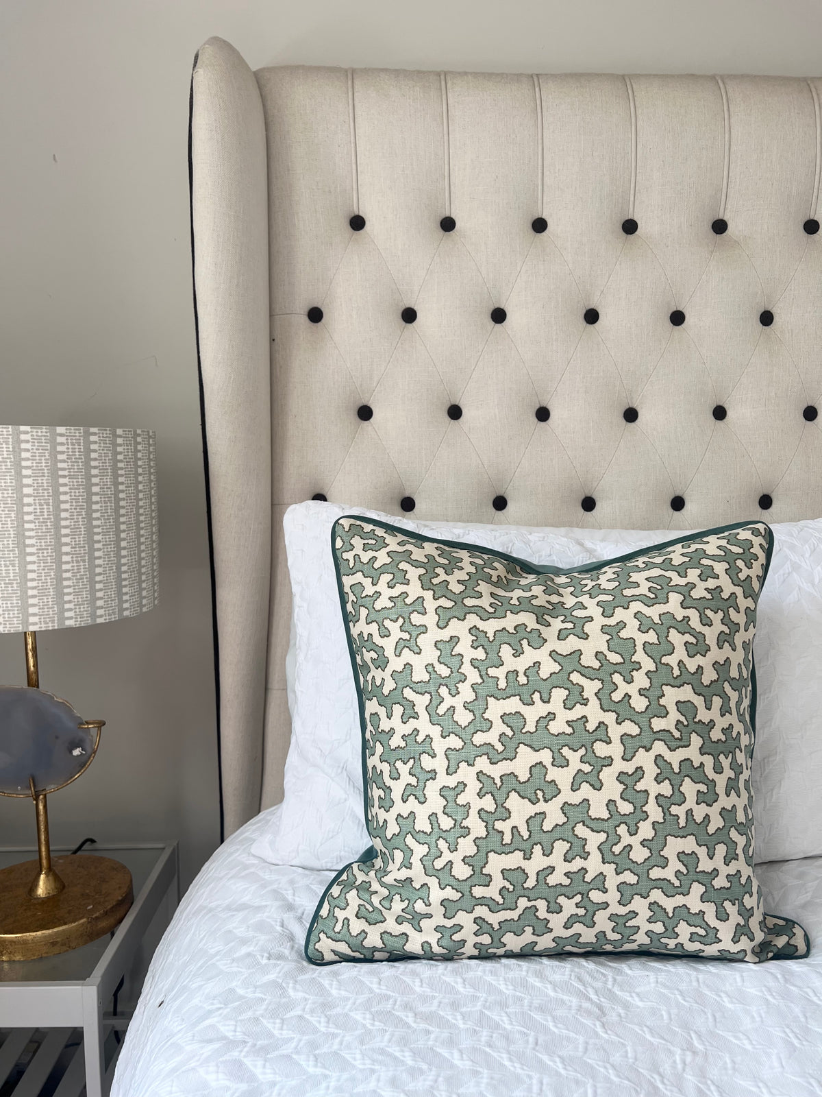 Colefax Fowler Cushions - Luxury cushions in Colefax Fowler Fabric (Aqua Squiggle) 