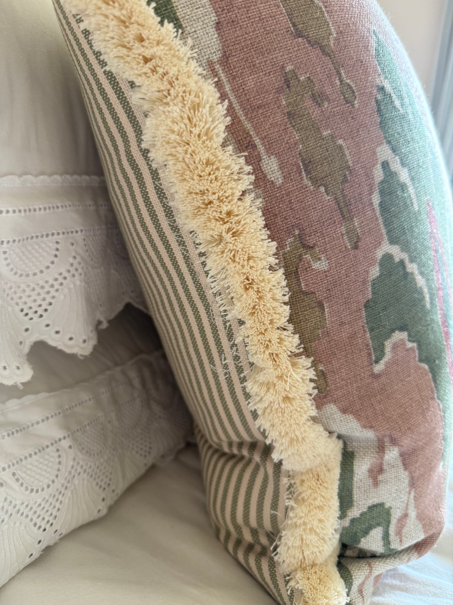 GP & J Baker Ikat Bokhara Rose Green Cushion