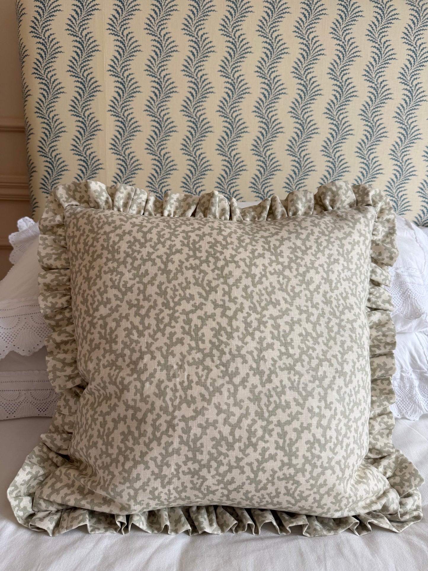 Veere Grenney Folly Sage Ruffled cushion