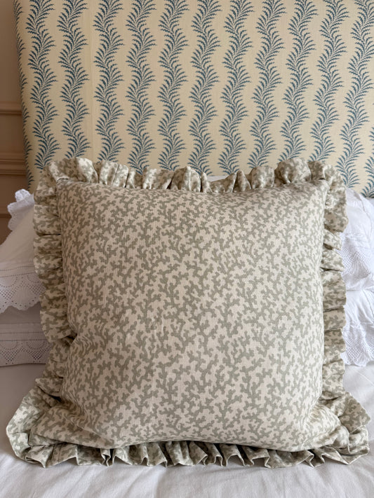 Veere Grenney Folly Sage Ruffled cushion