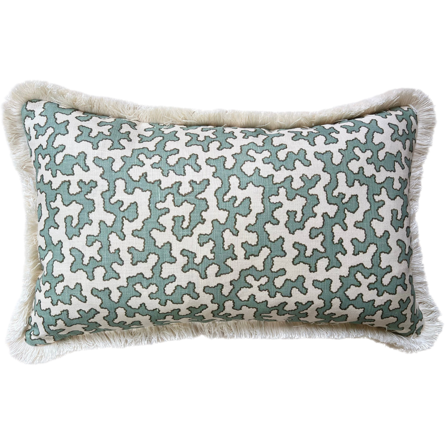 Colefax & Fowler Aqua Squiggle Fringed Lumber Cushion