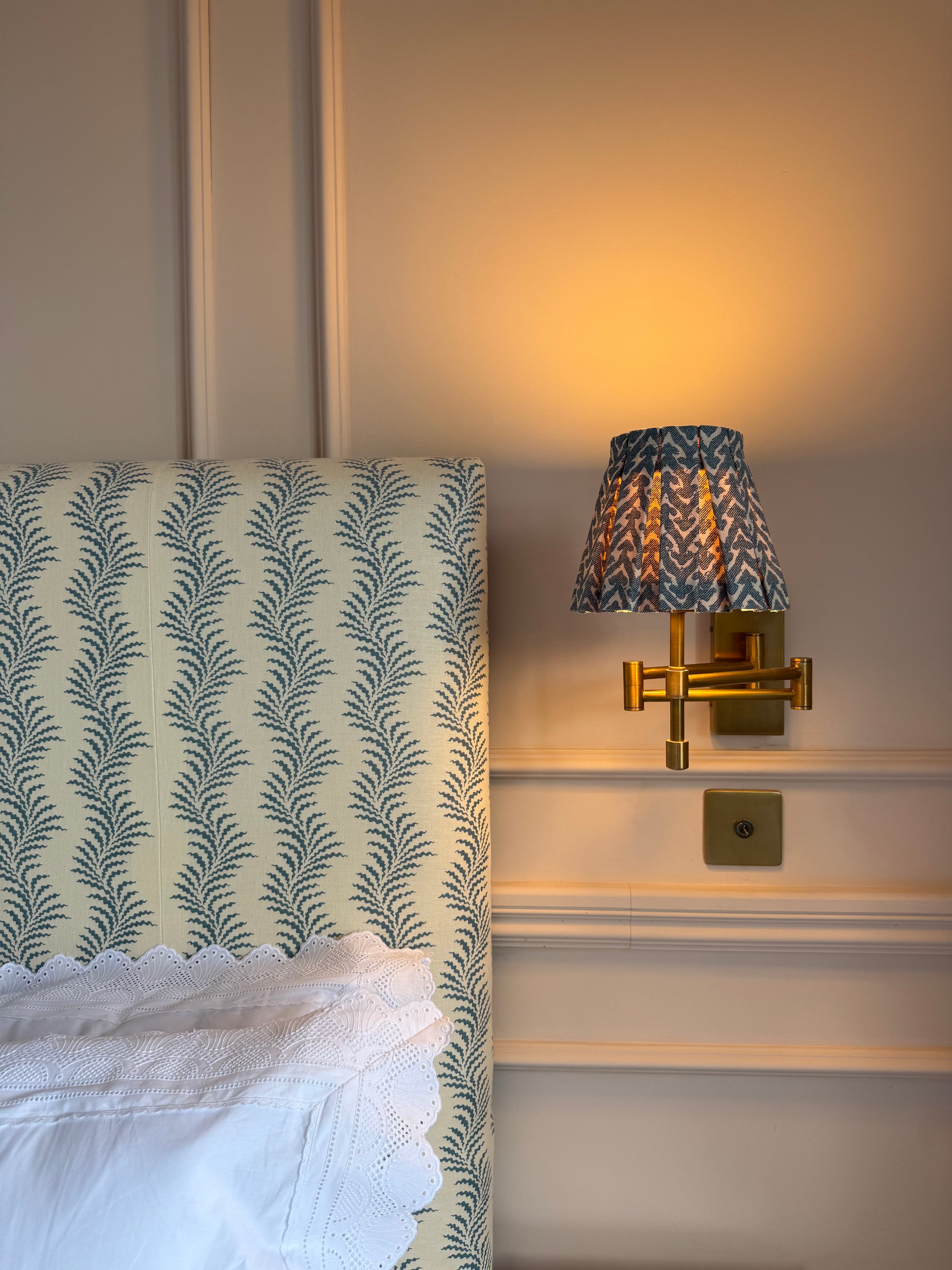 Luxury box pleat lampshade in Fermoie Rabanna premium designer fabric