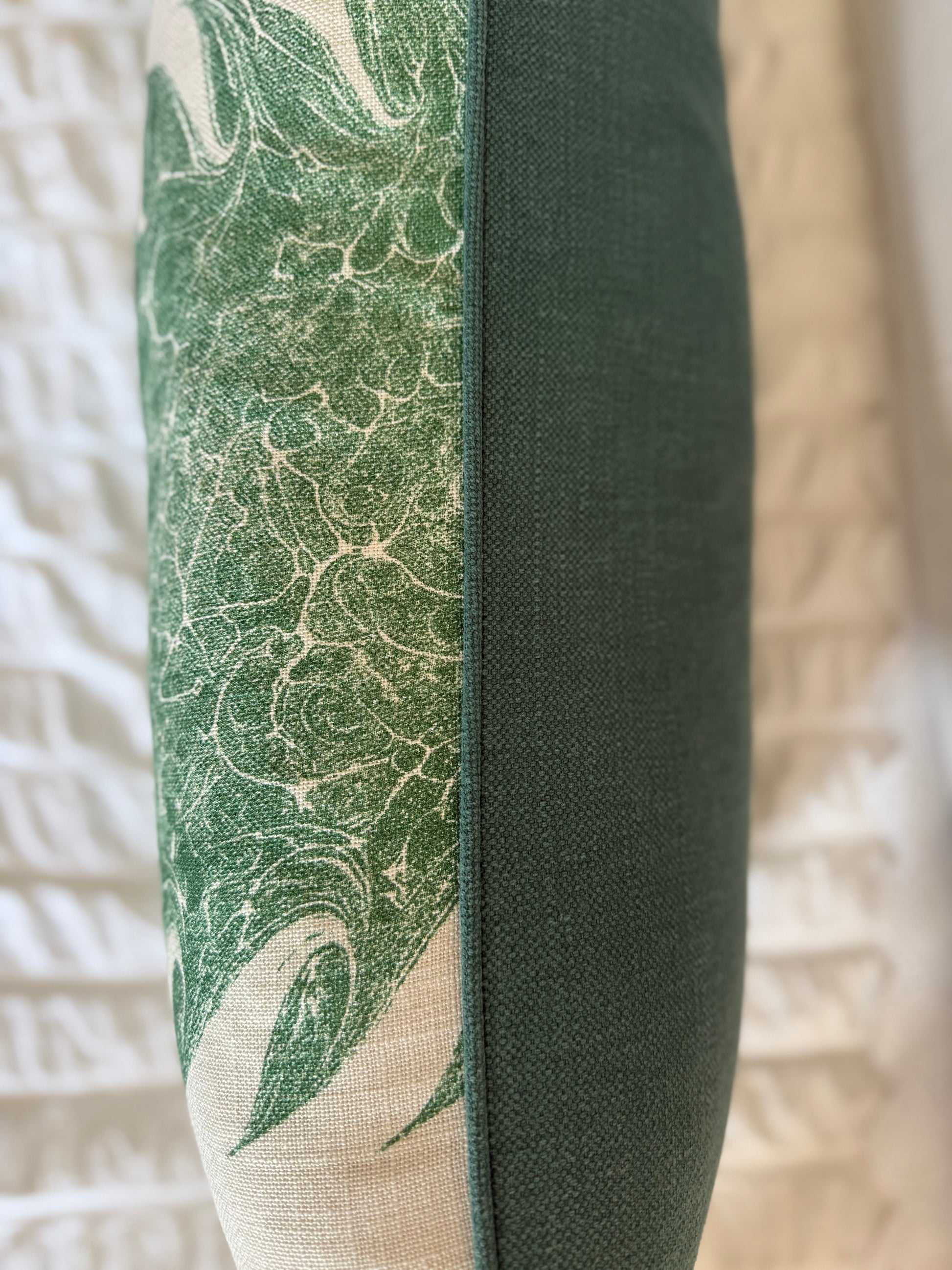 Luxury designer cushion in Beata Heuman Palm Drop patterned fabric 