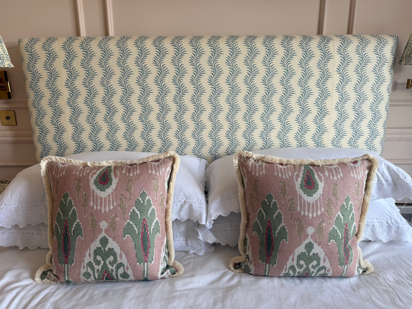GP & J Baker Ikat Bokhara Rose Green Cushion