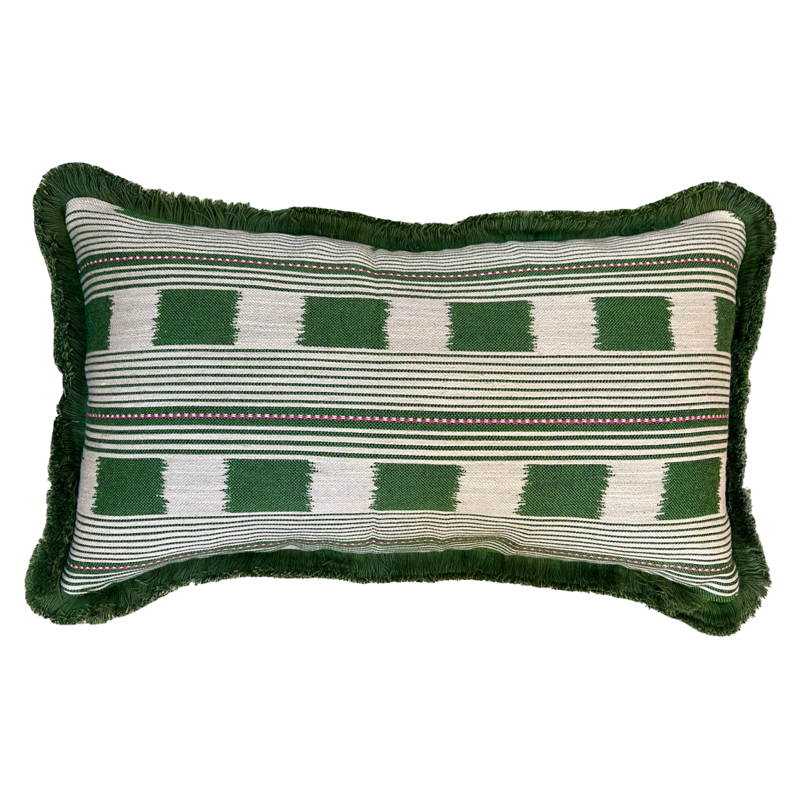 Green Lost & Found Fringed Lumbar Cushion