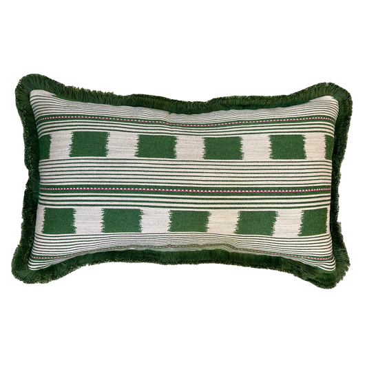 Green Lost & Found Fringed Lumbar Cushion