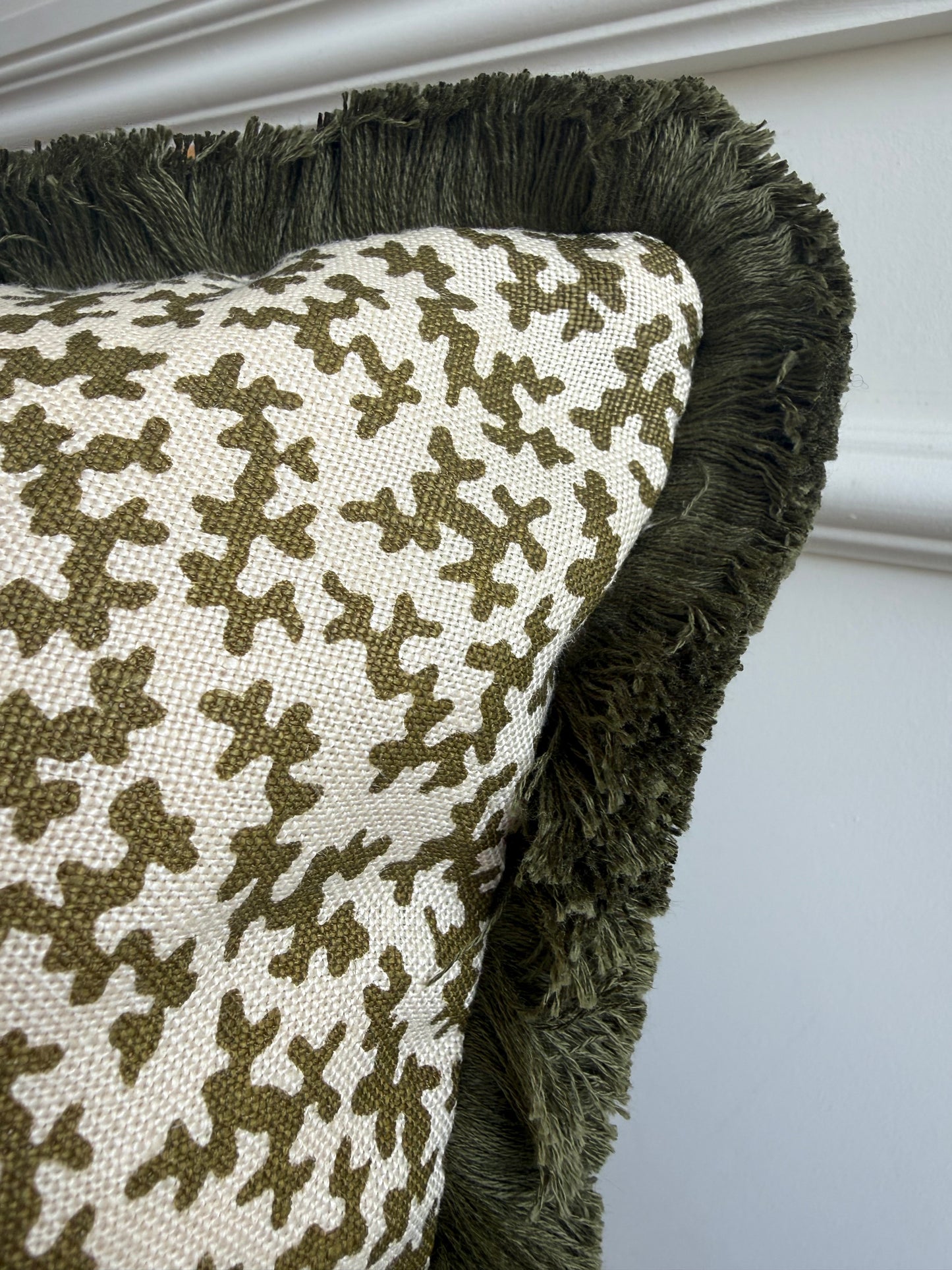 Sibyl Colefax Khaki Seaweed Fringed Cushion